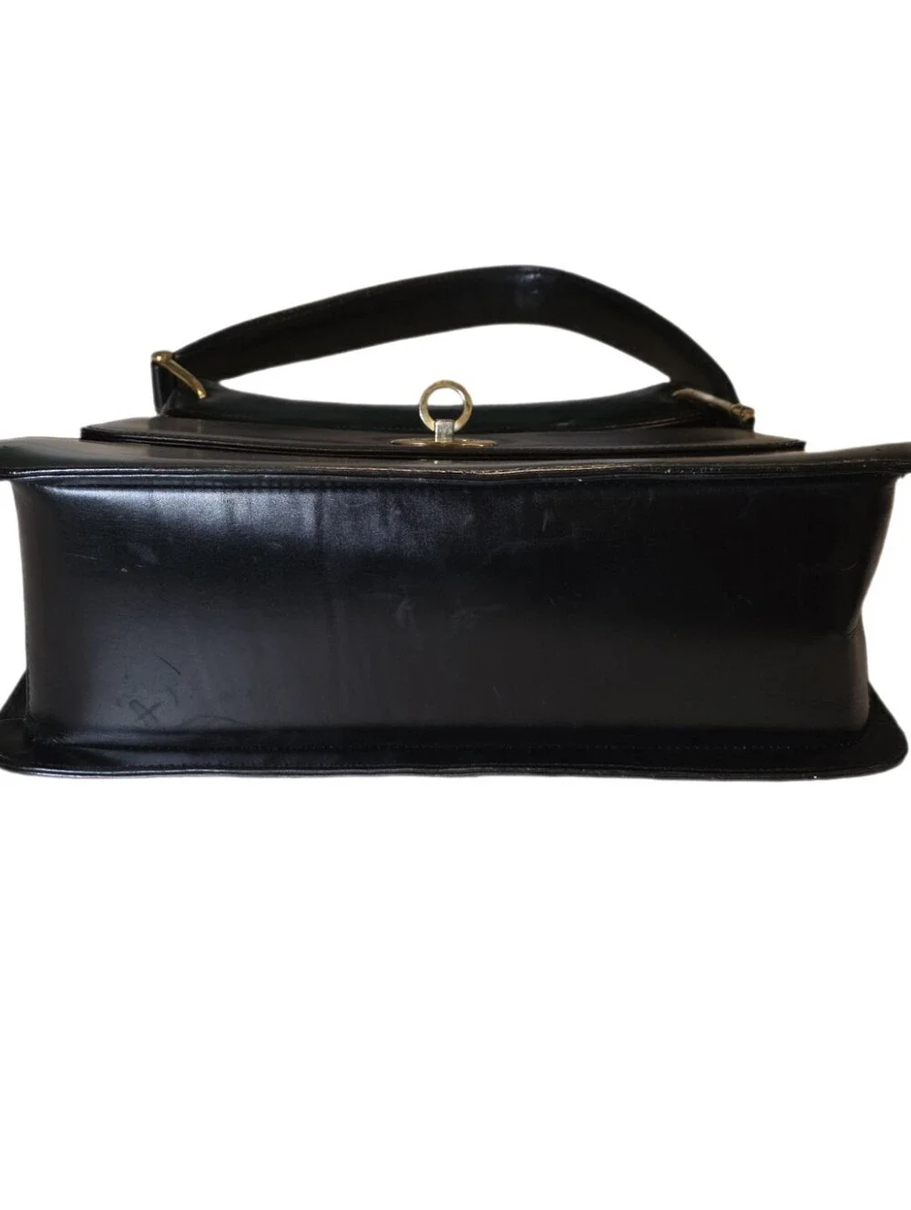 Vintage Black Leather Kelly Style Top Handle Bag Clasp Satchel